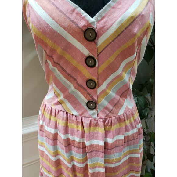 My Michelle Womens Pink Striped Linen Sweetheart Neck Sleeveless Tank Dress L - Picture 3 of 15